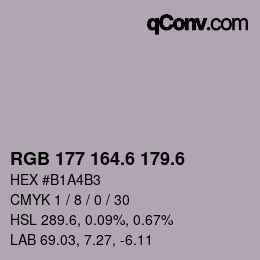 カラーコード: RGB 177 164.6 179.6 | qconv.com