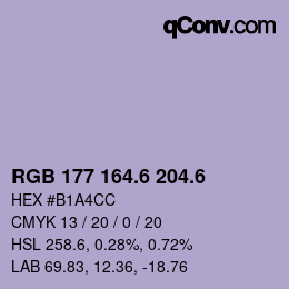 カラーコード: RGB 177 164.6 204.6 | qconv.com