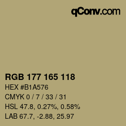 Color code: RGB 177 165 118 | qconv.com