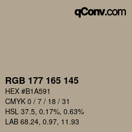 Color code: RGB 177 165 145 | qconv.com