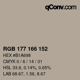 Color code: RGB 177 166 152 | qconv.com