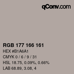 颜色代码: RGB 177 166 161 | qconv.com