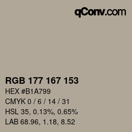 カラーコード: RGB 177 167 153 | qconv.com