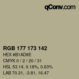 Color code: RGB 177 173 142 | qconv.com