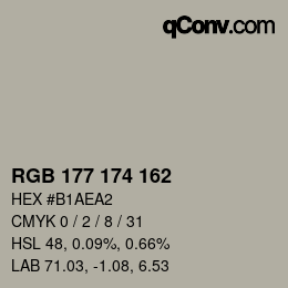 Color code: RGB 177 174 162 | qconv.com