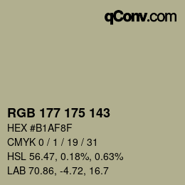 颜色代码: RGB 177 175 143 | qconv.com
