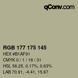 Color code: RGB 177 175 145 | qconv.com