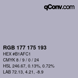 Color code: RGB 177 175 193 | qconv.com