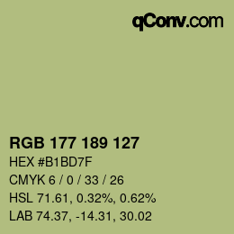 Color code: RGB 177 189 127 | qconv.com