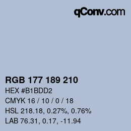 Color code: RGB 177 189 210 | qconv.com