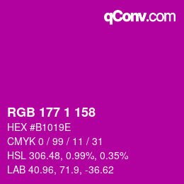 颜色代码: RGB 177 1 158 | qconv.com