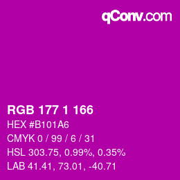 Color code: RGB 177 1 166 | qconv.com