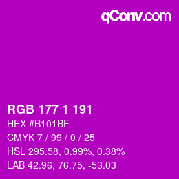 Color code: RGB 177 1 191 | qconv.com