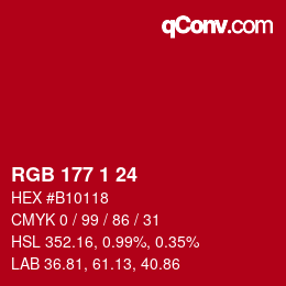 カラーコード: RGB 177 1 24 | qconv.com