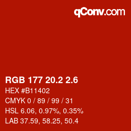 カラーコード: RGB 177 20.2 2.6 | qconv.com