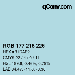 颜色代码: RGB 177 218 226 | qconv.com