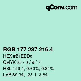 カラーコード: RGB 177 237 216.4 | qconv.com