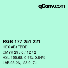 Farbcode: RGB 177 251 221 | qconv.com
