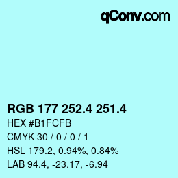 カラーコード: RGB 177 252.4 251.4 | qconv.com