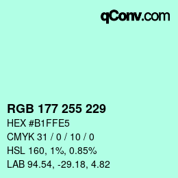 Color code: RGB 177 255 229 | qconv.com