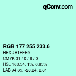 カラーコード: RGB 177 255 233.6 | qconv.com
