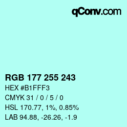 Color code: RGB 177 255 243 | qconv.com