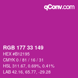 颜色代码: RGB 177 33 149 | qconv.com