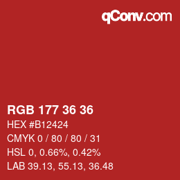 カラーコード: RGB 177 36 36 | qconv.com