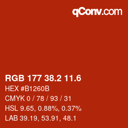 カラーコード: RGB 177 38.2 11.6 | qconv.com