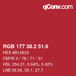 カラーコード: RGB 177 38.2 51.6 | qconv.com