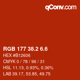 カラーコード: RGB 177 38.2 6.6 | qconv.com