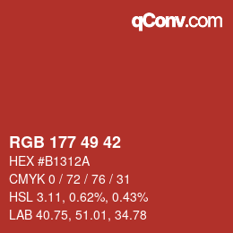 颜色代码: RGB 177 49 42 | qconv.com