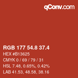 カラーコード: RGB 177 54.8 37.4 | qconv.com