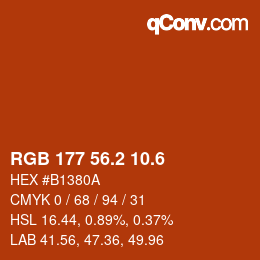 カラーコード: RGB 177 56.2 10.6 | qconv.com
