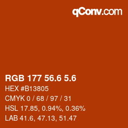 カラーコード: RGB 177 56.6 5.6 | qconv.com