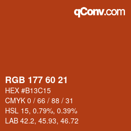 カラーコード: RGB 177 60 21 | qconv.com