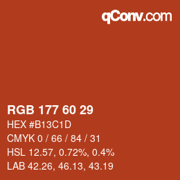 カラーコード: RGB 177 60 29 | qconv.com
