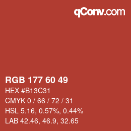 カラーコード: RGB 177 60 49 | qconv.com