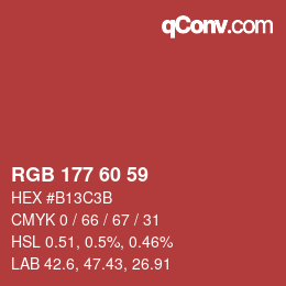颜色代码: RGB 177 60 59 | qconv.com