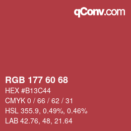カラーコード: RGB 177 60 68 | qconv.com