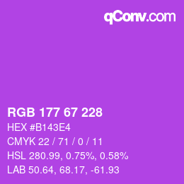 颜色代码: RGB 177 67 228 | qconv.com