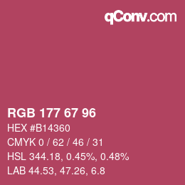 颜色代码: RGB 177 67 96 | qconv.com
