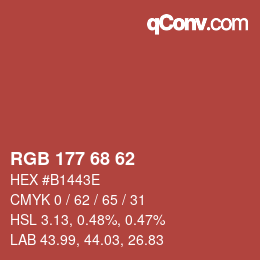 颜色代码: RGB 177 68 62 | qconv.com