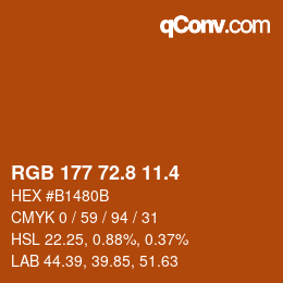 カラーコード: RGB 177 72.8 11.4 | qconv.com