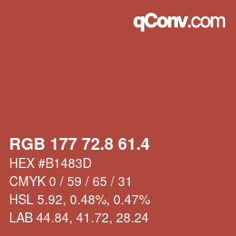 カラーコード: RGB 177 72.8 61.4 | qconv.com