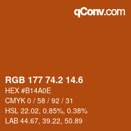 カラーコード: RGB 177 74.2 14.6 | qconv.com