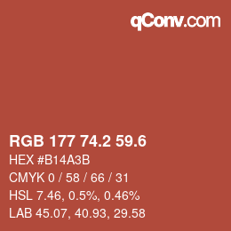 カラーコード: RGB 177 74.2 59.6 | qconv.com