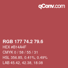 カラーコード: RGB 177 74.2 79.6 | qconv.com