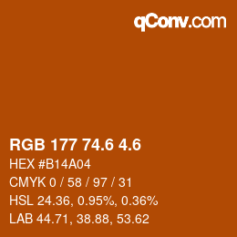 カラーコード: RGB 177 74.6 4.6 | qconv.com