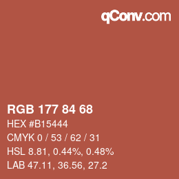 Color code: RGB 177 84 68 | qconv.com